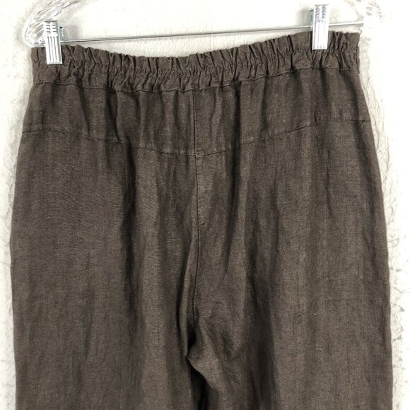 Made In Italy Pants Womens 12 Brown 100% Linen Crop Wide Leg Lagenlook Boho - Picture 15 of 16
